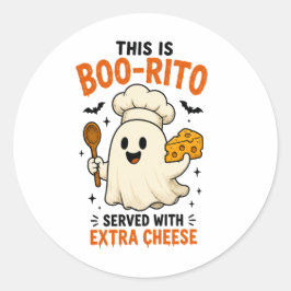 “Dit is een Boo-Rito geserveerd met extra kaas” on Ronde Sticker