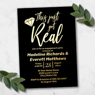 Dit is een echte Gem Engagement Party Real Gold Folie Uitnodiging