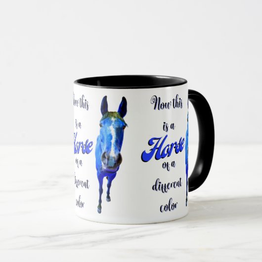 Dit is een paard van een andere kleur in blauw mok (Voorkant rechts)