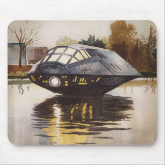 Dit is een ruimteschip dat een moment op de vlucht muismat