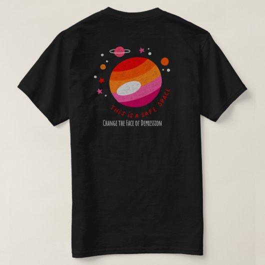 Dit is een "Safe Space" T-shirt – Cosmic Comfort E (Design achterkant)