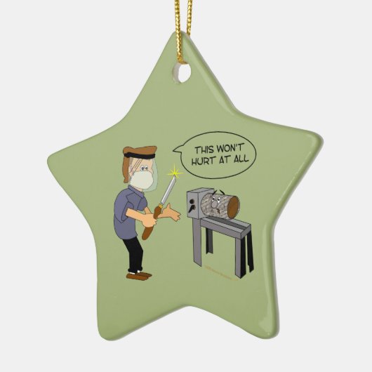 Dit is geen Hurt Funny WoodkeerCartoon Keramisch Ornament (Links)