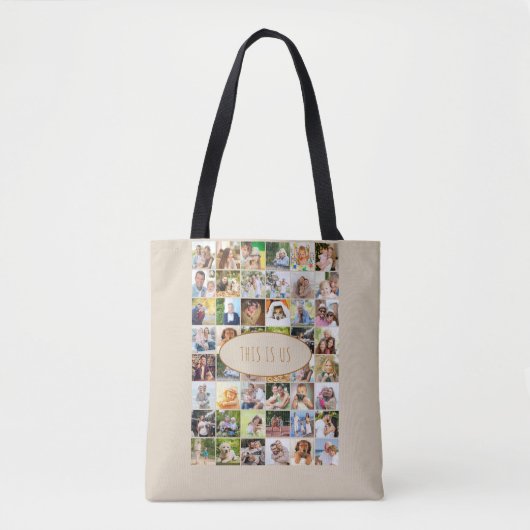 Dit is het Amerikaanse Family Photo Collage Cream  Tote Bag (Voorkant)