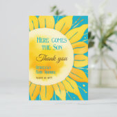 Dit is het Baby shower van Son Boy Blue Sunshine Bedankkaart (Staand voorkant)