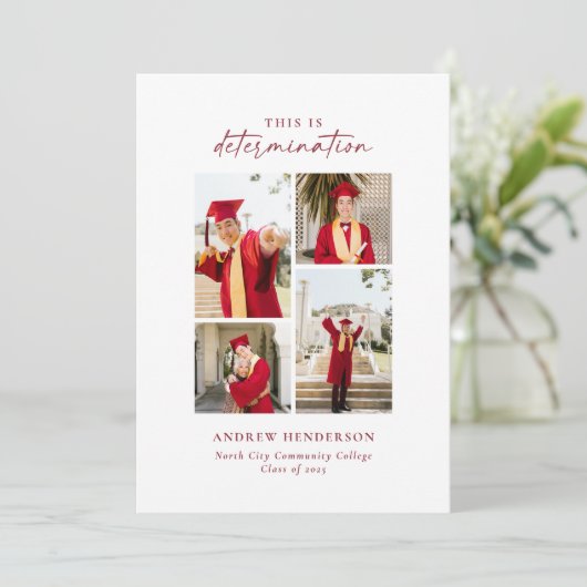 Dit is het Determination Red Photo Afstuderen Aankondiging (Staand voorkant)