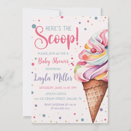 Dit is het Scoop Ice Cream Girl Baby shower Kaart (Voorkant)
