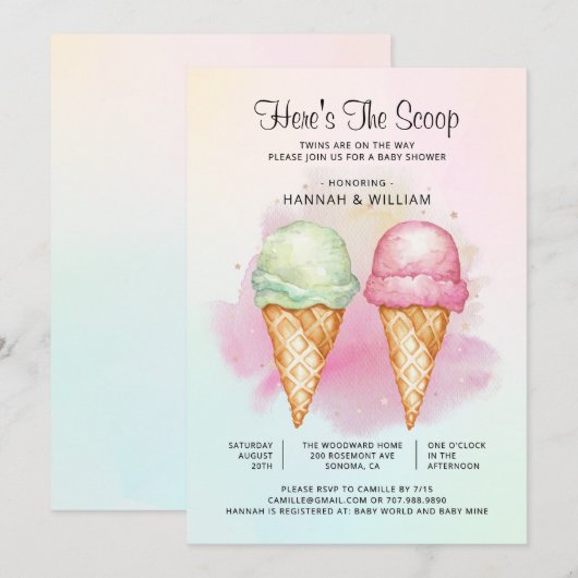 Dit is het Scoop Twin Boy Girl Baby shower Kaart (Voorkant / Achterkant)