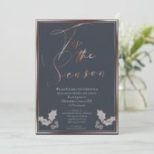 Dit is het seizoen blauw en koperen kerstfeest kaart (Staand voorkant)