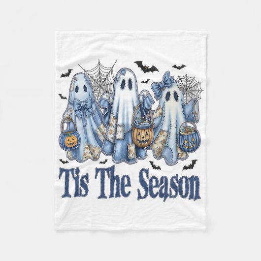 Dit is het seizoen Blue Patchwork Ghost Pumpkin Sp Fleece Deken (Voorkant)