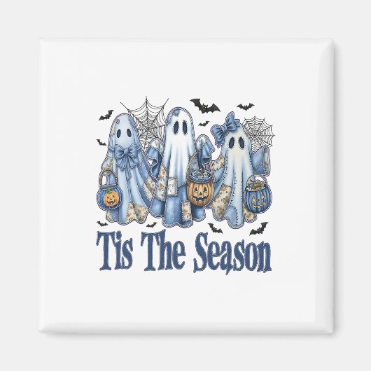 Dit is het seizoen Blue Patchwork Ghost Pumpkin Sp Magneet (Voorkant)