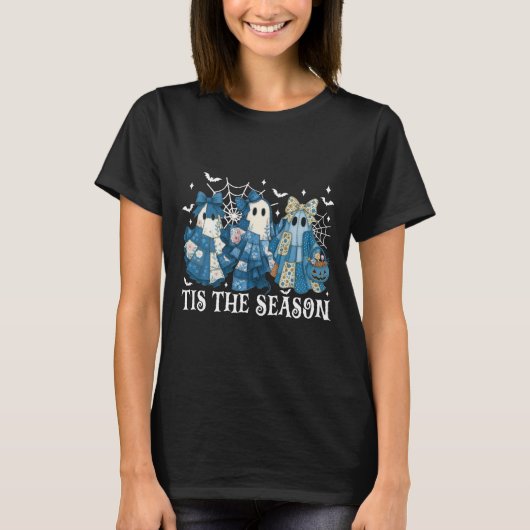 Dit is het seizoen Blue Patchwork Ghost Pumpkin Sp T-shirt (Voorkant)