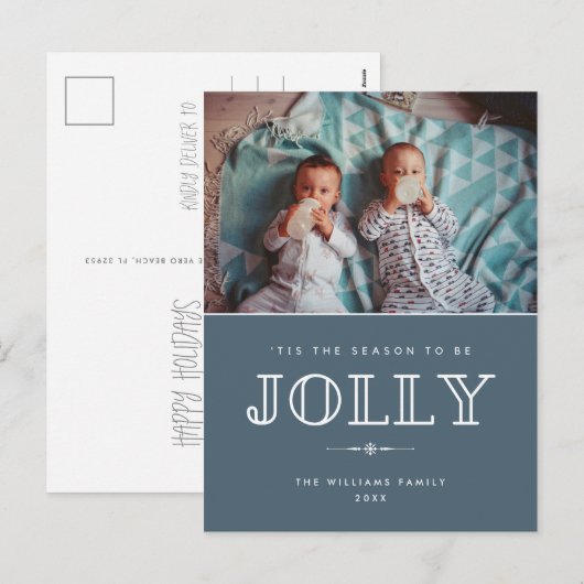 'Dit is het seizoen Blue Photo Christmas Briefkaar Feestdagenkaart (Voorkant / Achterkant)