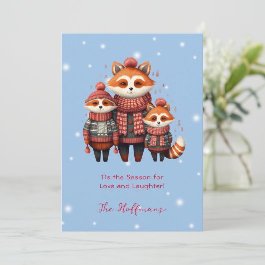Dit is het seizoen Christmas Woodland Animal Foxes Feestdagenkaart (Staand voorkant)