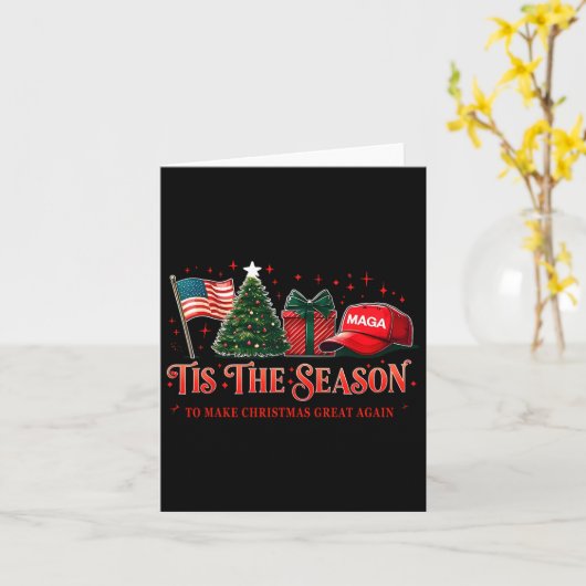 Dit is het seizoen dat Trump Mega 2024 Kerstmis ge Kaart (Gele Bloem)