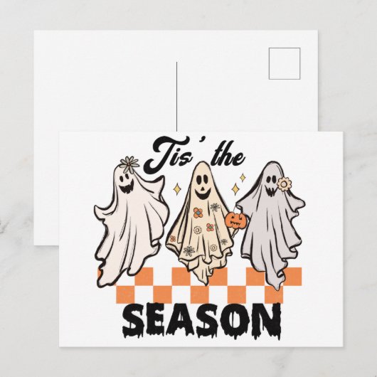 Dit is het seizoen Ghost Trio Halloween Feestdagenkaart (Voorkant / Achterkant)