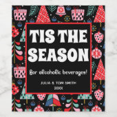 Dit is het seizoen Grappige Retro Kerstmis Wijn Etiket (Enkel label)
