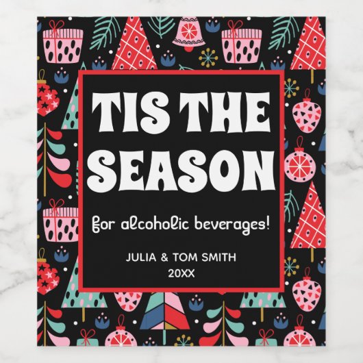 Dit is het seizoen Grappige Retro Kerstmis Wijn Etiket (Enkel label)