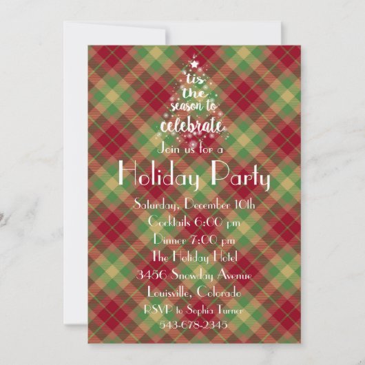 Dit is het seizoen Green Plaid Holiday Party Nodig Kaart (Voorkant)