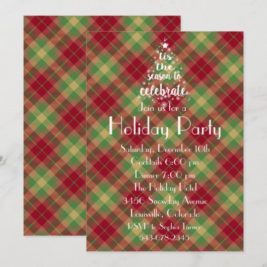 Dit is het seizoen Green Plaid Holiday Party Nodig Kaart (Voorkant / Achterkant)