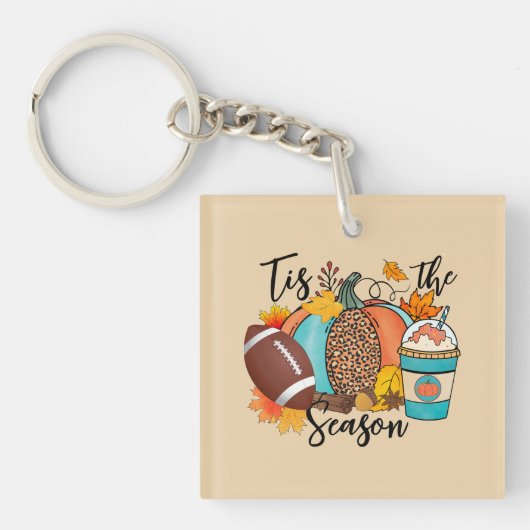 'Dit is het seizoen - Herfst, Football en pompoenk Sleutelhanger (Voorkant)