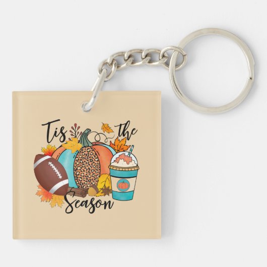 'Dit is het seizoen - Herfst, Football en pompoenk Sleutelhanger (Achterkant)
