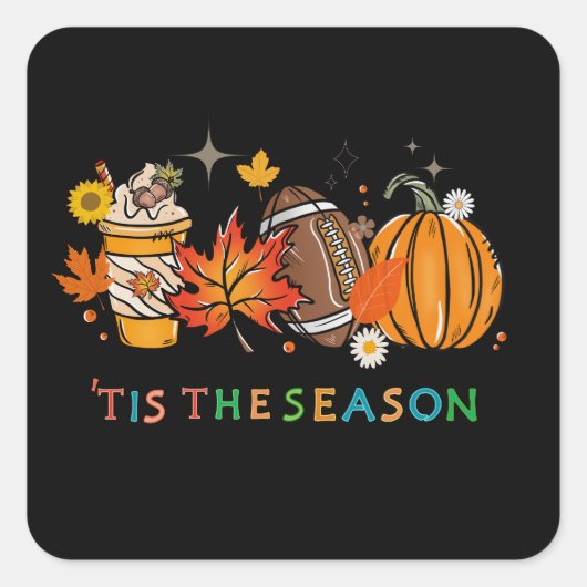 'dit is het seizoen Herfst Herfst Thanksgiving Des Vierkante Sticker (Voorkant)
