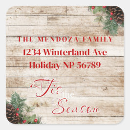'Dit is het seizoen Holly White Wood Adreslabel Vierkante Sticker
