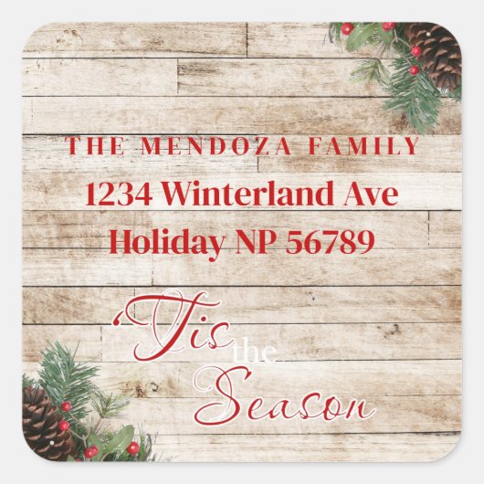 'Dit is het seizoen Holly White Wood Adreslabel Vierkante Sticker (Voorkant)