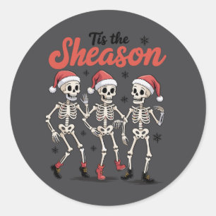 Dit is het Seizoen Kerst Dansende Skelet Familie Ronde Sticker
