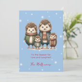 Dit is het seizoen kerstdieren egels Schattige Feestdagenkaart (Staand voorkant)