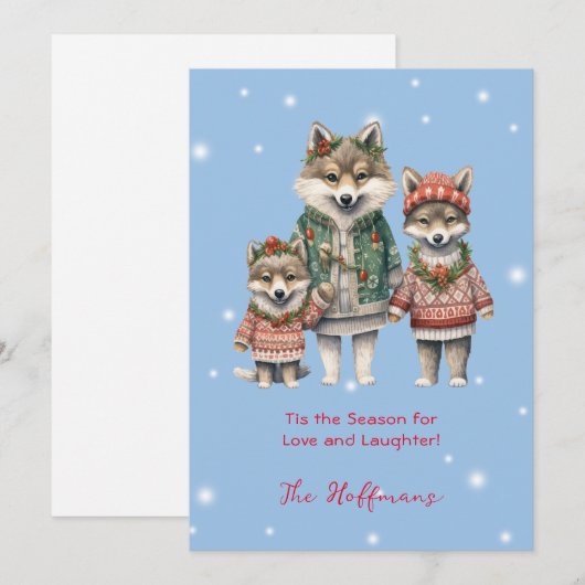 Dit is het seizoen kerstdieren wolven Schattige Feestdagenkaart (Voorkant / Achterkant)