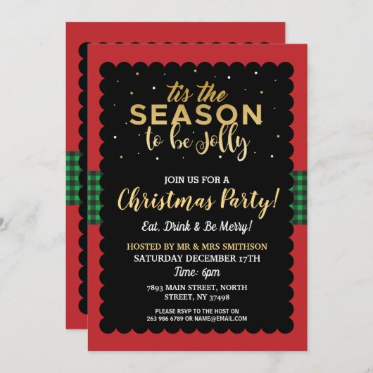 Dit is het seizoen kerstfeest Jolly Check Uitnodig Kaart (Voorkant / Achterkant)