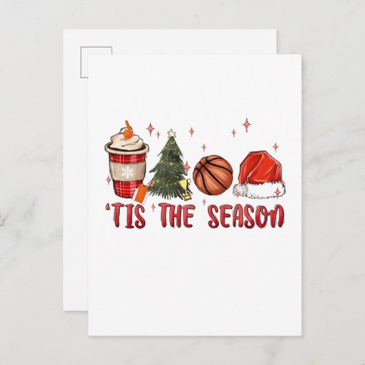 Dit is het seizoen Kerstmis Basketbal Aankondigingskaart (Voorkant / Achterkant)