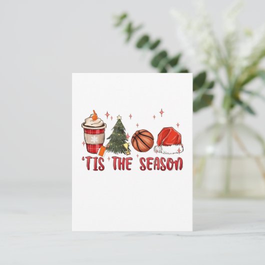 Dit is het seizoen Kerstmis Basketbal Aankondigingskaart (Staand voorkant)