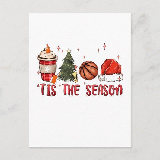 Dit is het seizoen Kerstmis Basketbal Uitnodiging Briefkaart (Voorkant)