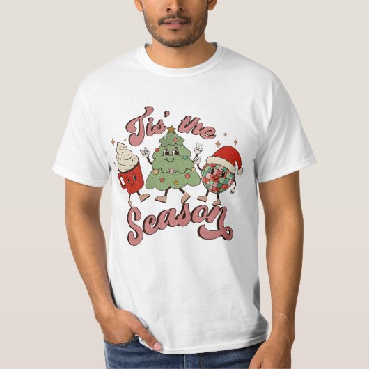 Dit is het seizoen Kerstmis, Retro Kerstmis, mas S T-shirt (Voorkant)