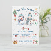 Dit is het seizoen Kerstvakantie Sneeuwman Verjaar Kaart (Staand voorkant)