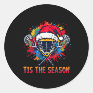 Dit is het seizoen Lacrosse Mask Santa Hat Christm Ronde Sticker