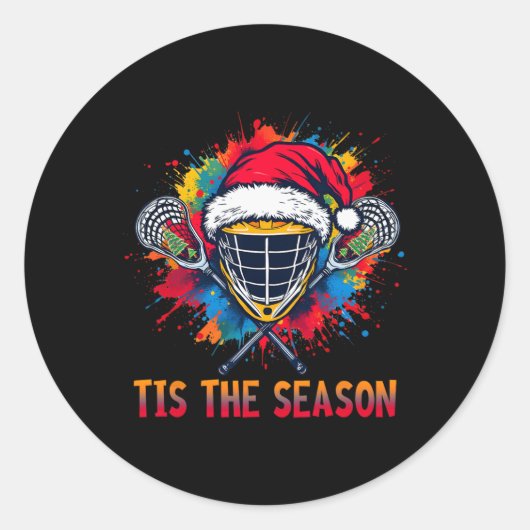 Dit is het seizoen Lacrosse Mask Santa Hat Christm Ronde Sticker (Voorkant)