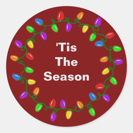 Dit is het seizoen lichtkrans rood ronde sticker (Voorkant)