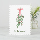 dit is het seizoen Mistletoe waterverf Christmas Feestdagenkaart (Staand voorkant)