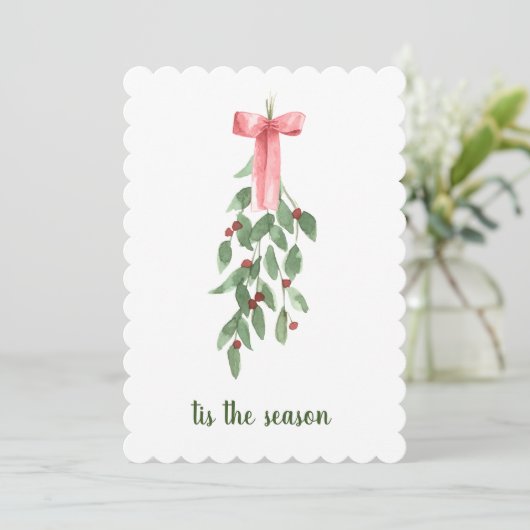 dit is het seizoen Mistletoe waterverf Christmas Feestdagenkaart (Staand voorkant)