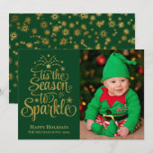 Dit is het seizoen naar Sparkle Green Gold Foto Feestdagenkaart (Voorkant / Achterkant)