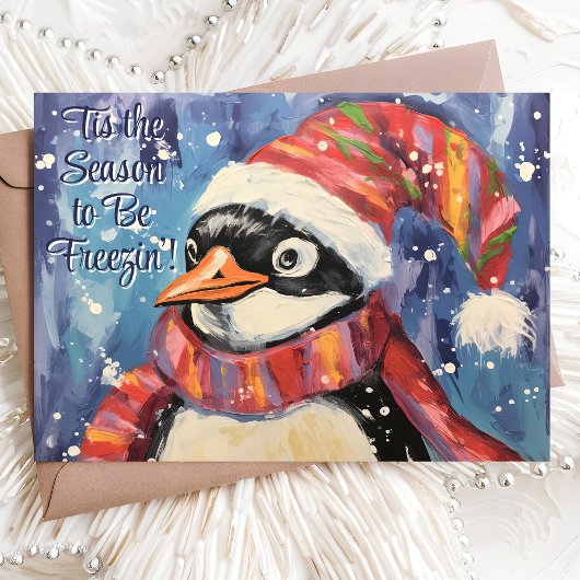 Dit is het seizoen om de kerstpinguïn te bevriezen feestdagen kaart