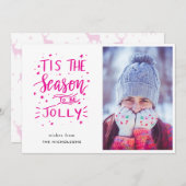 Dit is het seizoen om een vrolijk roze kerstscript feestdagenkaart (Voorkant / Achterkant)