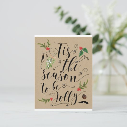 Dit is het seizoen om een vrolijke kerstkaart te z feestdagenkaart (Staand voorkant)