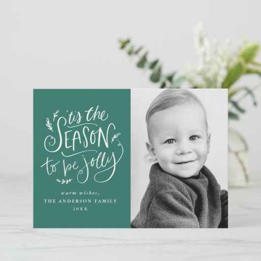 'Dit is het seizoen om Jolly Green Photo te zijn Feestdagenkaart (Staand voorkant)
