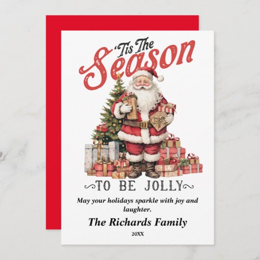 Dit is het seizoen om Jolly  Santa Feestdagenkaart (Voorkant / Achterkant)