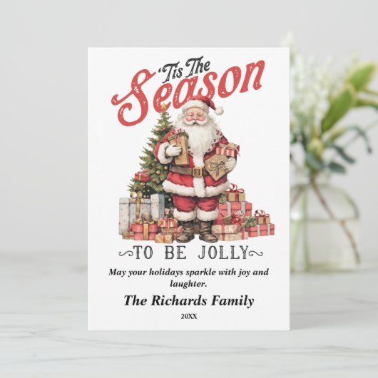 Dit is het seizoen om Jolly  Santa Feestdagenkaart (Staand voorkant)