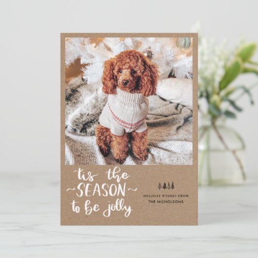 Dit is het seizoen om Jolly Script-vakantiefoto te Feestdagenkaart (Staand voorkant)